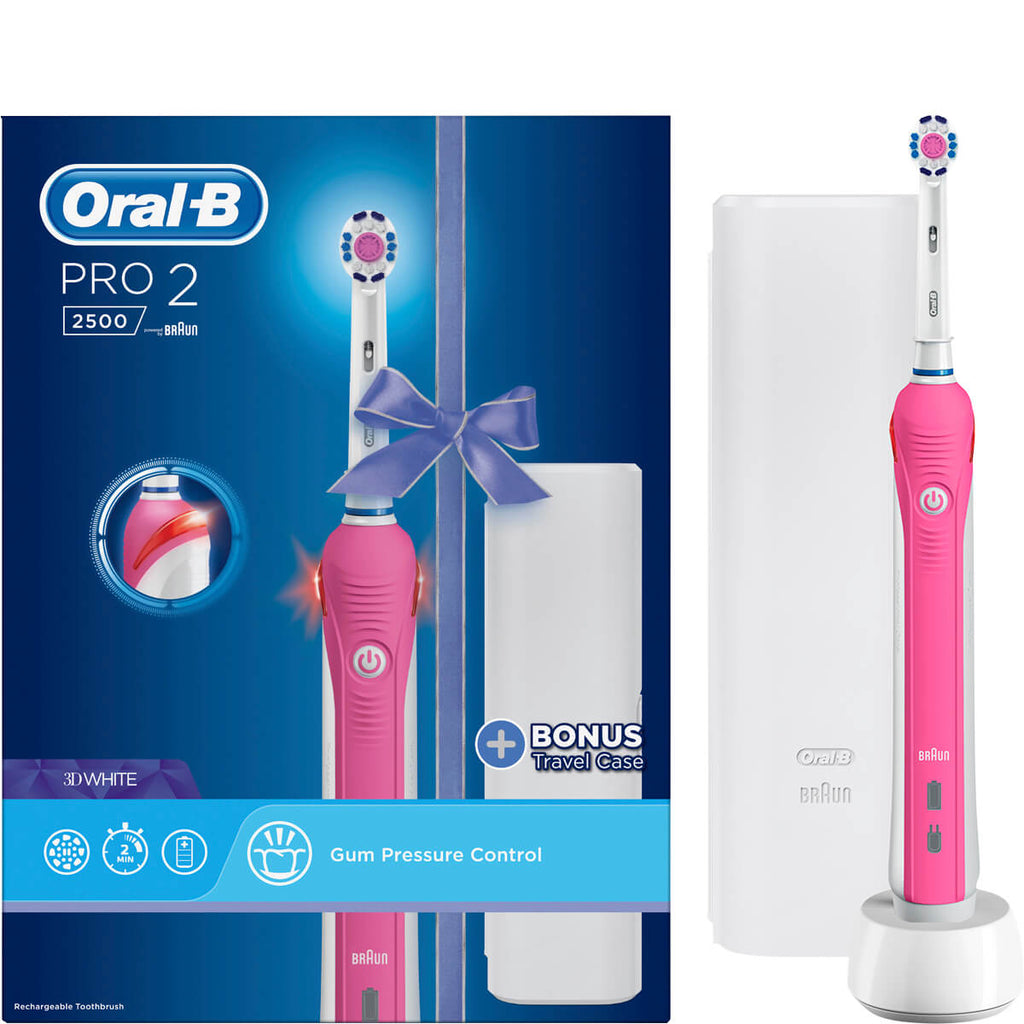 Oral-B Pro 2 2500 3D White Pink Electric Toothbrush + Travel Case
